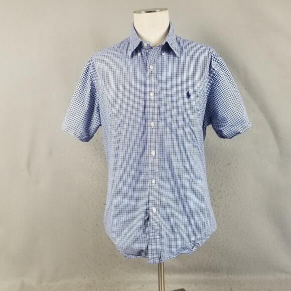 Ralph Lauren Shirt Mens XL Blue White Gingham Check Button Down Short Sleeve - Picture 1 of 14